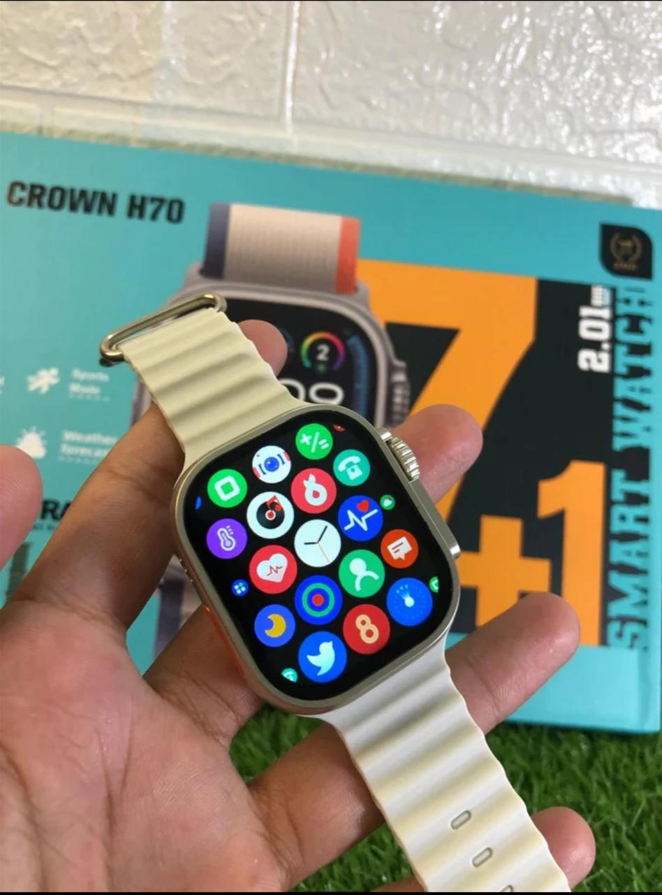 Crown H70 Ultra-2 Smart Watch - 7+1 Straps, Cover & Protector, Wireless Charging, Bluetooth Calling, All Features Included