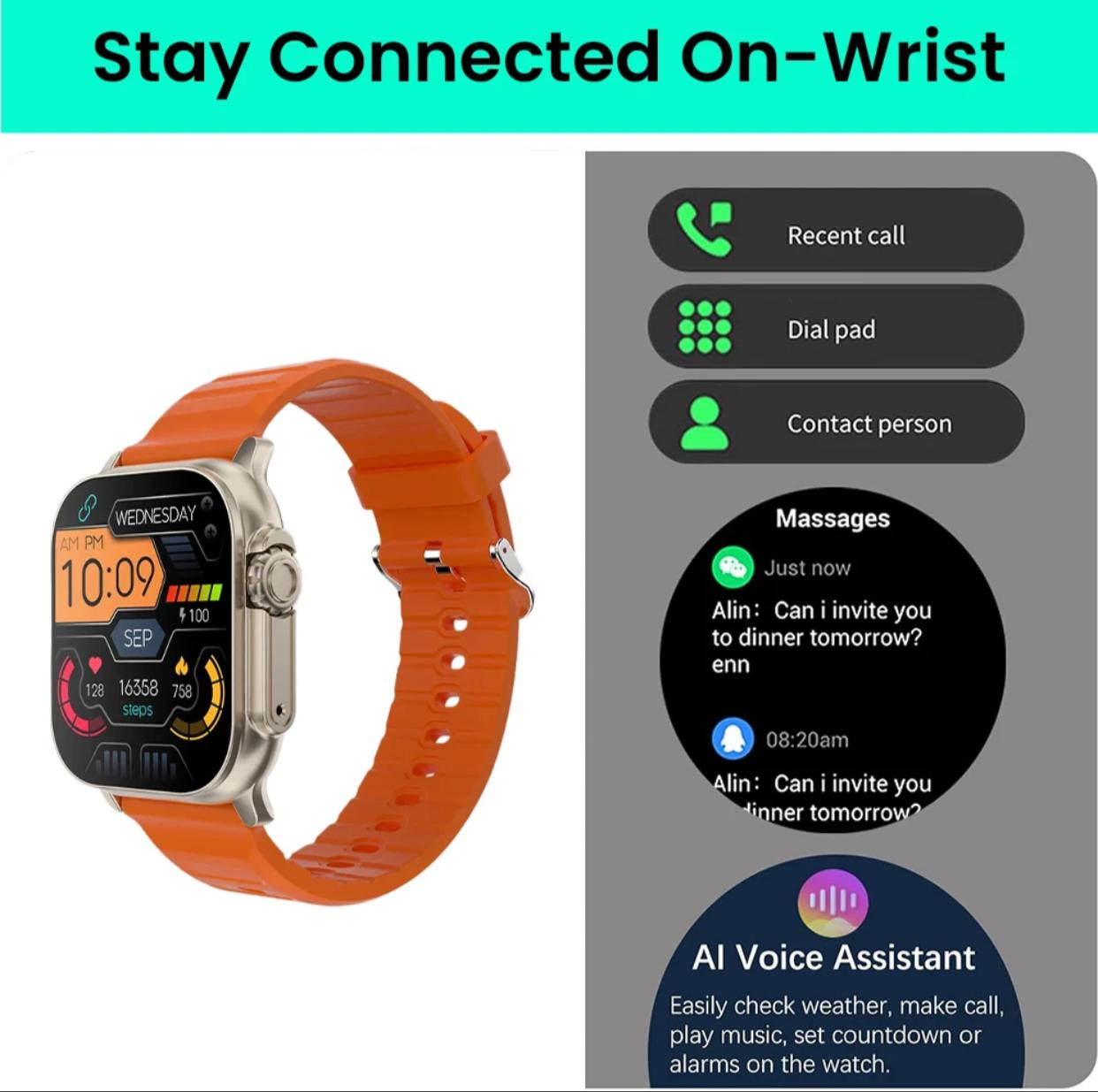 Crown H70 Ultra-2 Smart Watch - 7+1 Straps, Cover & Protector, Wireless Charging, Bluetooth Calling, All Features Included